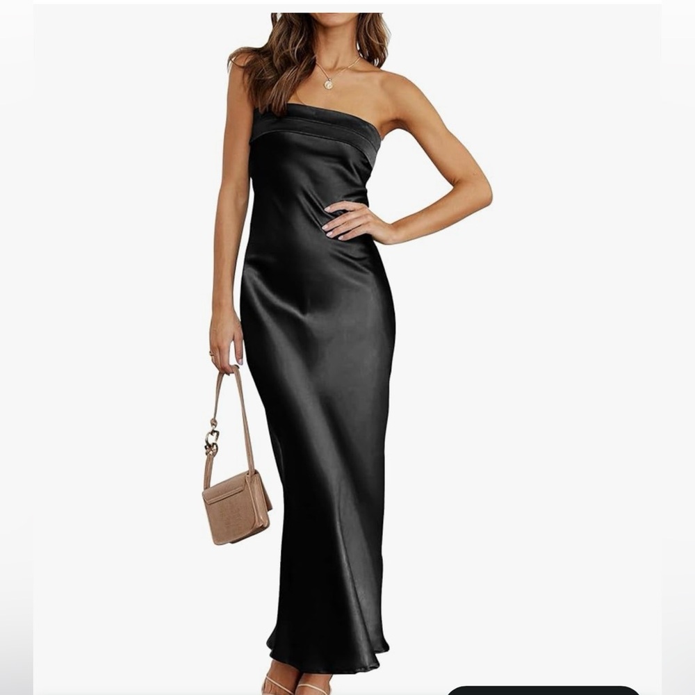 Marokeety  Black Satin Strapless cocktail Dress-size small NWT